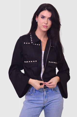 Suede Studded Zip Up Wide Sleeve JacketOuterwearChayse Clothing