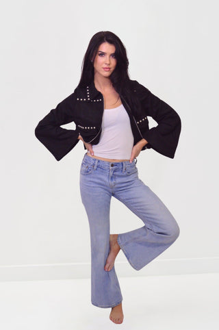 Suede Studded Zip Up Wide Sleeve JacketOuterwearChayse Clothing