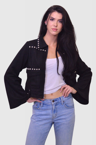 Suede Studded Zip Up Wide Sleeve JacketOuterwearChayse Clothing