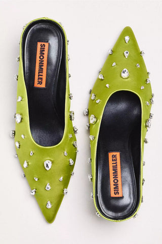 Teardrop Crystal Pointed Gala Mule in Moss GreenShoesSIMONMILLER