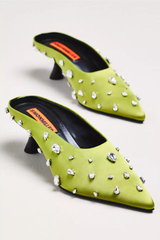 Teardrop Crystal Pointed Gala Mule in Moss GreenShoesSIMONMILLER