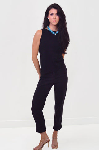 Unbalanced Side Shirring Sleeveless Knit Top in BlackClothingChayse Clothing