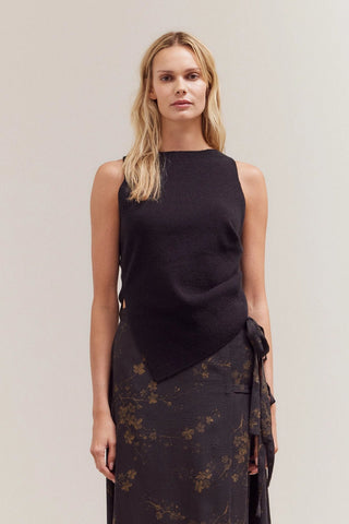 Unbalanced Side Shirring Sleeveless Knit TopClothingChayse Clothing