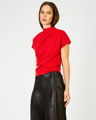 Lennon Draped Mock Neck Top in Red