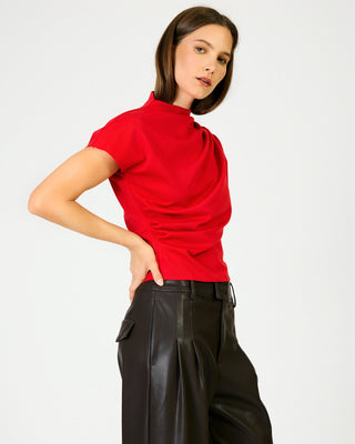 Lennon Draped Mock Neck Top in Red