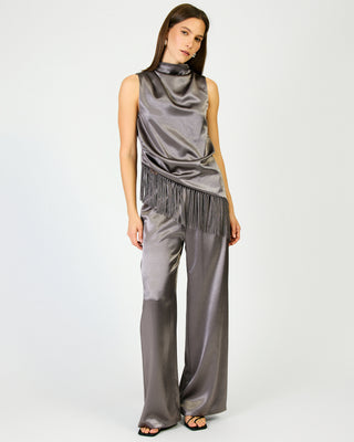 Anya Draped Fringe Top in Gunmetal