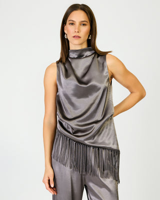 Anya Draped Fringe Top in Gunmetal