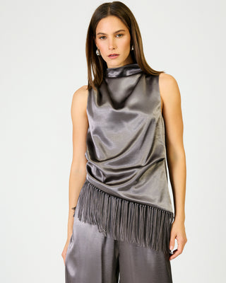 Anya Draped Fringe Top in Gunmetal