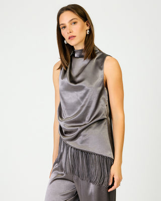 Anya Draped Fringe Top in Gunmetal