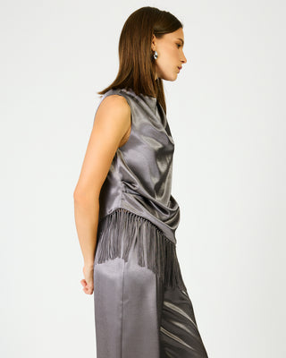 Anya Draped Fringe Top in Gunmetal