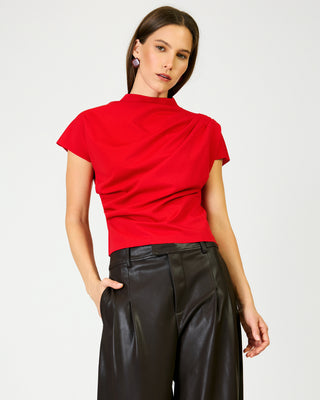 Lennon Draped Mock Neck Top in Red
