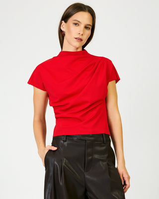 Lennon Draped Mock Neck Top in Red