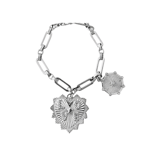 Radiant Heart & Sun Coin CZ Charm Bracelet in Silver