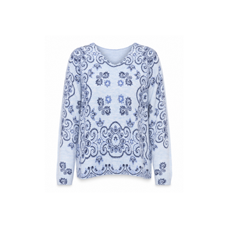 Bandana Printed V-Neck Knit Sweater in Blue