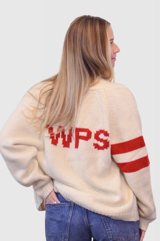 WPS Chunky Knit Varsity Cardigan in Ivory & RedClothingChayse Clothing