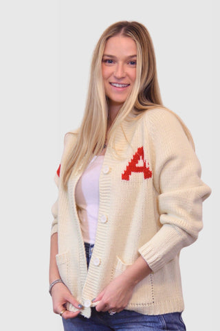 WPS Chunky Knit Varsity Cardigan in Ivory & RedClothingChayse Clothing