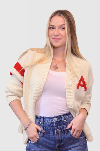 WPS Chunky Knit Varsity Cardigan in Ivory & RedClothingChayse Clothing