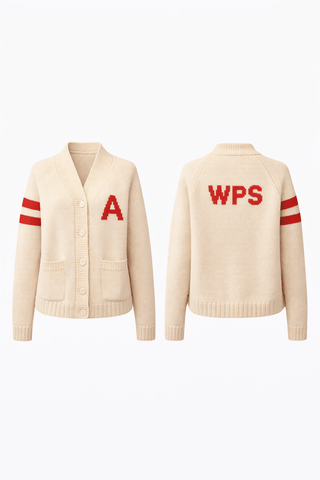 WPS Chunky Knit Varsity Cardigan in Ivory & RedClothingChayse Clothing